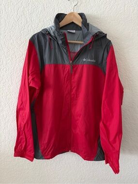 Columbia Red and Gray Men's Rain Jacket with Hood